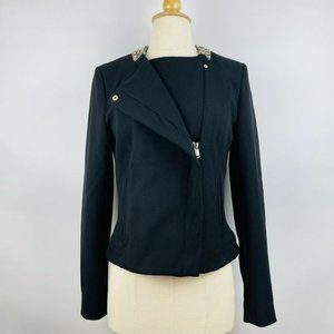 TRAFALUC BY ZARA Blazer / Moto Jacket with Jewel-Embellished Collar Black Size M